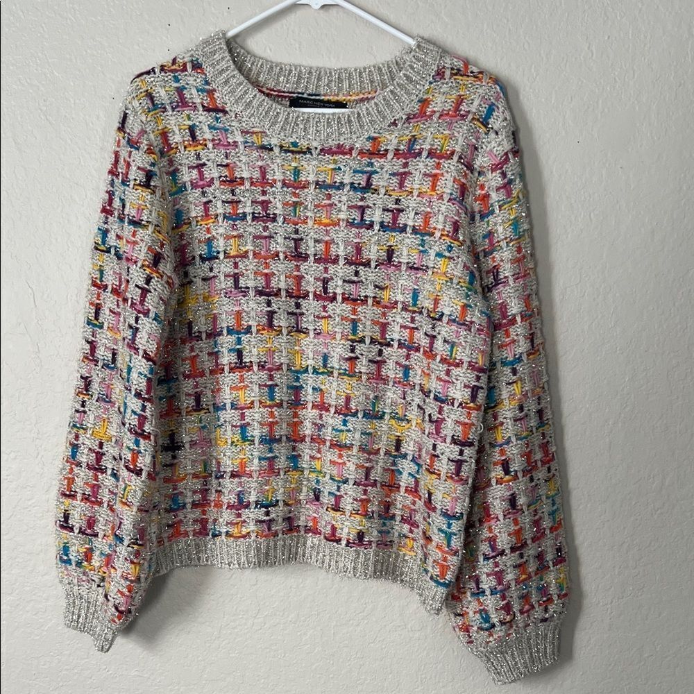 Marc New York Plaid Tinsel Fun Holiday Sweater Preppy in Size L